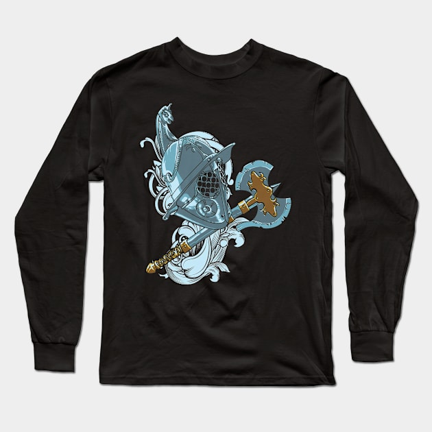 Knight Helmet Illustration Long Sleeve T-Shirt by Foxxy Merch